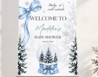 Baby It’s Cold Outside Welcome Sign Template | Blue Winter Baby Shower Sign | Christmas Canva Sign | A Little Snowflake Boy 18x24 & 24x36