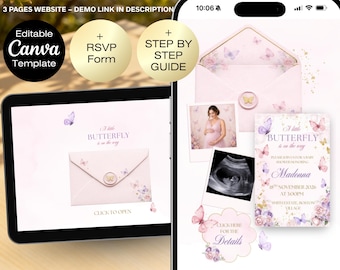 Butterfly Baby Shower Invitation website + RSVP | A little butterfly is on the way Baby Shower | Baby in bloom baby shower | Envelope reveal