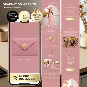 Graduation Invitation Website | Class of 2026 Graduation party | Graduation Invite with RSVP | Pink gold Grad 2026 | He She did it