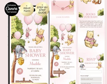 Winnie Pooh Baby Shower Invitation Website with RSVP | Girl Baby Shower | Baby Shower Invitation Theme | Digital Download | Bear Baby shower
