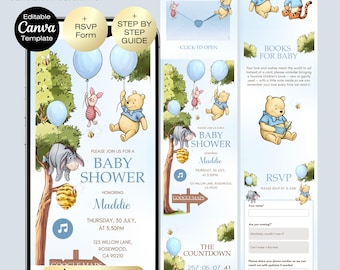 Winnie Pooh Baby Shower Invitation Website with RSVP | Boy Baby Shower | Baby Shower Invitation Theme | Digital Download | Bear Baby shower