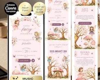 Fairy Baby shower Invitation Website RSVP, Animated Pink Floral Enchanted Garden Theme, Fairy woodland invite | A little fairy is on her way