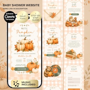 Una pequeña calabaza está en camino Invitación para sitio web de baby shower / Invitación para baby shower de otoño de género neutro / Enamorándose de un bebé