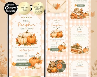A Little Pumpkin Is On The Way Baby Shower Website Invitation | Gender Neutral Fall Baby Shower Invite |  Falling in Love with baby