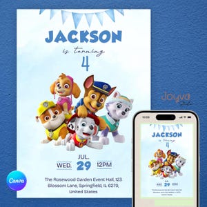 Paw Patrol Geburtstagseinladung Junge | Bearbeitbare Party Einladungs Vorlage | Chase druckbare einladen | Puppy Patrol digitale Karte | Leinwand Download