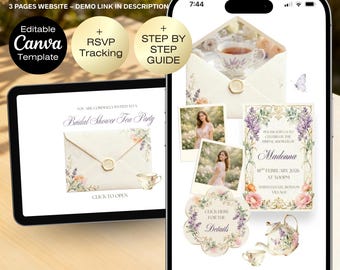 Tea Party Bridal Shower Website with RSVP | Spring Garden Wedding Website with RSVP | Bridal Shower Invitation Canva | Baby shower tea party