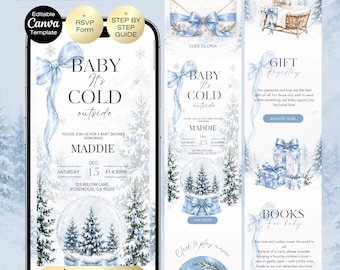 Baby it's cold outside Baby Shower Invitation Website with RSVP | Winter Blue |  A Little Snowflake boy Baby Shower | Christmas baby shower