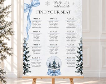 Baby It’s Cold Outside Seating Chart Template | Blue Winter Baby Shower Table Plan | Editable Canva Sign | 18x24 & 30x48