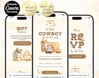 Cowboy Baby Shower Website with RSVP | A Little Cowboy Is On The Way Invite | Western Boy Baby Shower, Editable West Baby Shower Invitation