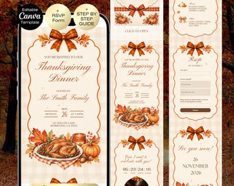Thanksgiving Dinner Invitation Website Template | Fall Dinner | Editable Canva Digital Invite with RSVP MUSIC | Friendsgiving Invitation
