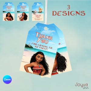 Moana Danke Tags | Bearbeitbarer Partybevorzugungsanhänger | 3 Designs | Moana Geburtstag Printable | Sofortdownload | Canva Vorlage