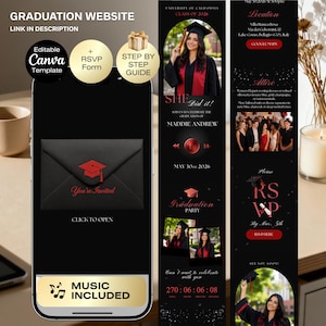 Graduation Invitation Website | Class of 2026 Graduation party | Graduation Invitation with RSVP | Black Red Grad 2026 | He She did it