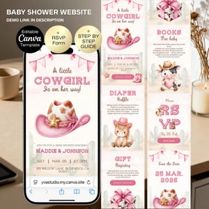 Cowgirl baby shower Invitation website + RSVP | Cowgirl Western Baby Shower Invite | Wild west girl Baby Shower | Diaper raffle Gift Registr image 1