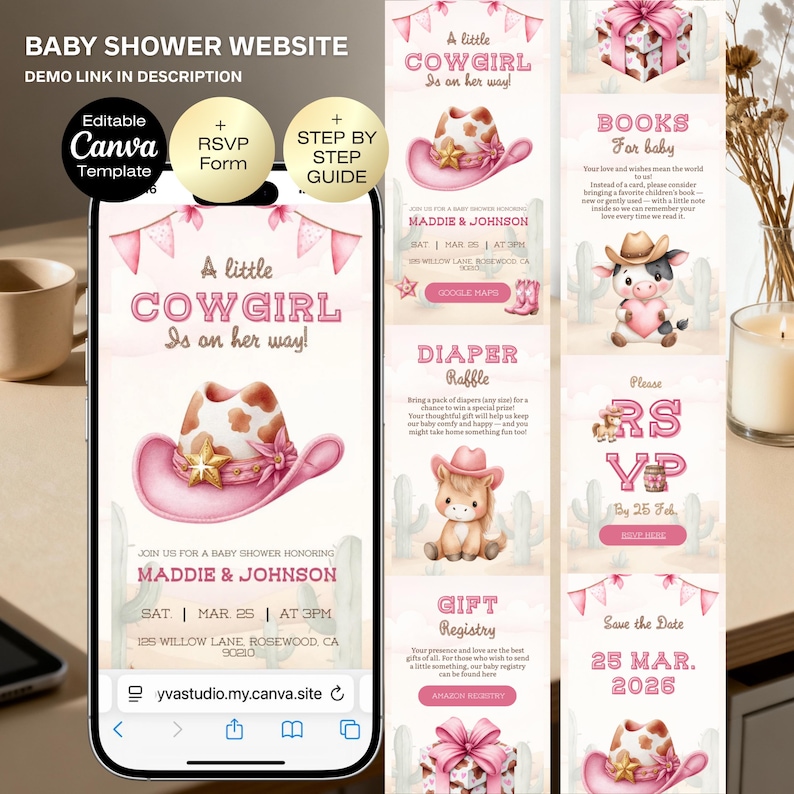 Cowgirl baby shower Invitation website + RSVP | Cowgirl Western Baby Shower Invite | Wild west girl Baby Shower | Diaper raffle Gift Registr image 1