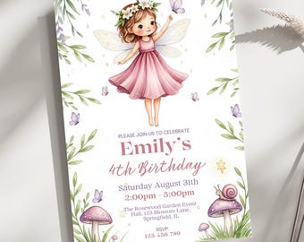 Cute Fairy First Birthday Invitation: Enchanted Garden Party Invite (Canva Template) Fairy Birthday Invitation, Fairy Invitation Editable