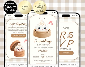 Dumpling Baby Shower Invitation website with RSVP Tracker | Little Dumpling Baby Shower Invite | Gender Neutral Cute Dumpling | Boy Girl