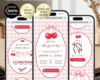 Baby Shower Cherry on Top Invitation Website | Digital Baby Shower Invite Girl | Editable Coquette Template | Online RSVP | Instant Download
