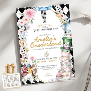 Alice in Wonderland Invitation, Onederland Invitation, 1st Birthday Girl Invitation, Whimsical Tea Party Invite, Editable Template, Fairy
