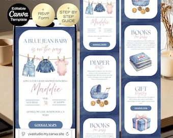 Blue jean Baby Shower Invitation website with RSVP | Denim Baby Shower | Western Girl Baby Shower, Editable Cowgirl Baby Shower Invitation