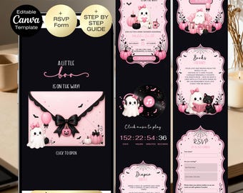 A Little Boo Is On The Way Baby Shower Website Invitation | Baby Girl Fall Baby Shower Invite | Editable Canva Website with RSVP | Pumpkin