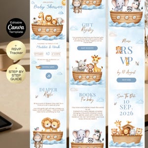 Noah's ark baby shower invitation website with RSVP tracker | Editable Safari Animals Baby Shower Invite | Little Miracle Boy Baby Shower image 2
