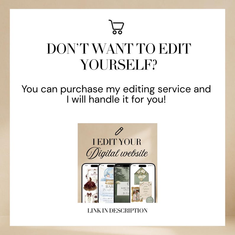 May include: A promotional image with text that reads "DON'T WANT TO EDIT YOURSELF?" and "I EDIT YOUR Digital website." The image showcases three smartphones displaying website designs. The text "LINK IN DESCRIPTION" is also present.