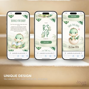 Dinosaur Baby Shower Invitation website with RSVP Tracker | A little Dino Baby Shower Invite | Digital Baby Shower Baby Boy Hatching soon image 7