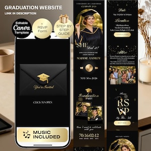 Graduation Invitation Website | Class of 2026 Graduation party | Graduation Invitation with RSVP | Black gold Grad 2026 | He She did it
