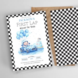 FIRST LAP around the track birthday invitation, 1st birthday, racecar party, Fast one birthday, race car theme, first birthday, download