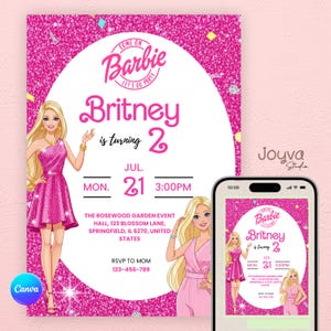 Pink Doll Birthday Invitation Pink Fashion Doll Birthday Party Invitation Girls Cute Theme Invite for Party Instant Download Pink Editable