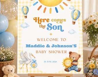 Here Comes the Son Baby Shower Welcome board, Here Comes the Son Baby Shower, Sunshine, Sun Baby Shower, Boy Baby shower Template