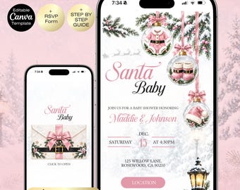 Santa Baby Shower Invitation Website with RSVP | Christmas Baby Shower | Girl Santa Baby | Winter baby shower | Merry Little baby shower
