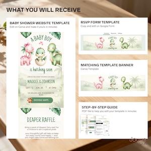 Dinosaur Baby Shower Invitation website with RSVP Tracker | A little Dino Baby Shower Invite | Digital Baby Shower Baby Boy Hatching soon image 9