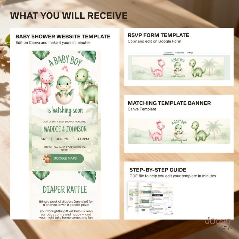 Dinosaur Baby Shower Invitation website with RSVP Tracker | A little Dino Baby Shower Invite | Digital Baby Shower Baby Boy Hatching soon image 9