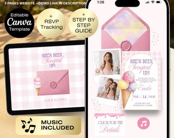 She's been scooped up Bridal Shower Invitation Website with RSVP | Ice cream bridal shower | Bridal Shower Invitation | She's Scooped up
