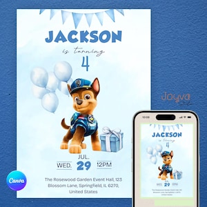 Paw Patrol Geburtstagseinladung Junge | Bearbeitbare Party Einladungs Vorlage | Chase druckbare einladen | Puppy Patrol digitale Karte | Leinwand Download
