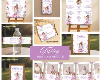 Kit de Aniversário de Fadas para o Primeiro Aniversário, Kit de Festa de Aniversário de Fadas, Convite de Aniversário de Fadas para o Primeiro Aniversário, Decorações de Aniversário de Fadas para o Primeiro Aniversário, Modelo de Jardim