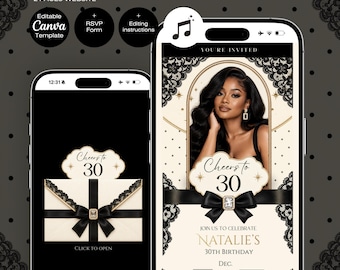 30th Birthday Invitation Website Template | Black Polka dot Birthday Invitation | Coquette Birthday Theme | Any Age Lace theme with RSVP