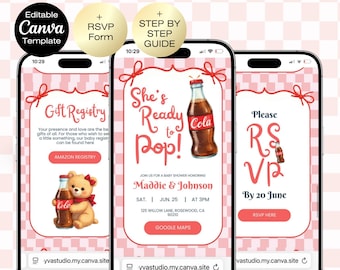 Ready to Pop Baby Shower invitation website, Soda Baby Shower | Retro Baby Shower Invite | She's ready to pop | girl baby shower invite RSVP