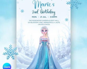Editable Elsa Invite Digital Frozen Party Invitation Custom Frozen Invite Frozen Birthday Anna Frozen 2nd Birthday Digitally Download