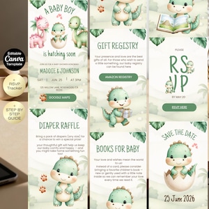 Dinosaur Baby Shower Invitation website with RSVP Tracker | A little Dino Baby Shower Invite | Digital Baby Shower Baby Boy Hatching soon image 2