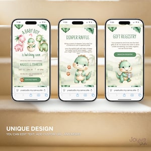 Dinosaur Baby Shower Invitation website with RSVP Tracker | A little Dino Baby Shower Invite | Digital Baby Shower Baby Boy Hatching soon image 6