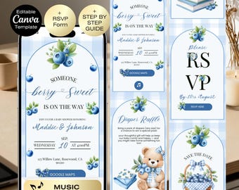 Blueberry Baby Shower Invitation website + RSVP | Berry sweet Baby Shower | Blue boy baby shower | Boy Baby Shower digital invite