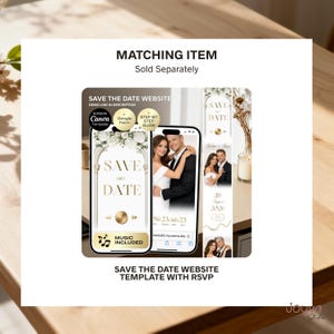 Wedding Invitation Website Canva Template with RSVP | White Gold Wedding Website | Elegant Digital | Minimal White floral Wedding with music image 11
