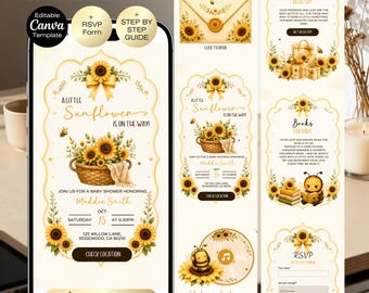 Sunflower Baby shower Invitation website with RSVP | A little honey bee is on the way | A little hunny | Bee baby shower | Sweet as can bee