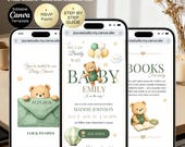 Baby Shower Neutral Gender Invitation Website with RSVP - Sage green Bear Invitation - Editable Digital Invite  - We Can Bearly Wait Green