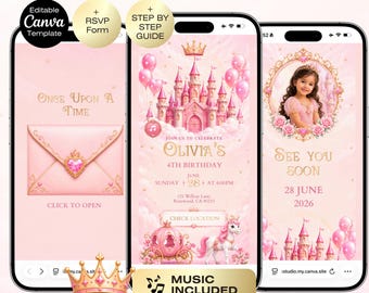 Princess Birthday Invitation website with RSVP | Pink Gold Fairytale Birthday invite | Four Ever A Princess | Royal Princess Birthday
