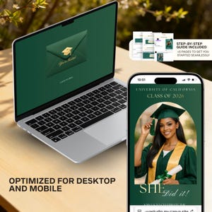 Graduation Invitation Website | Class of 2026 Graduation party | Graduation Invite with RSVP | Green gold Grad 2026 | He She did it image 5