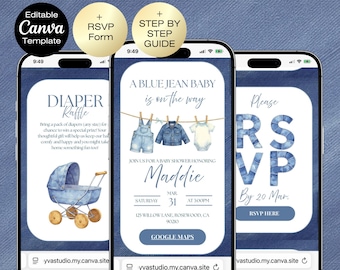 Blue jean Baby Shower Invitation website with RSVP | Denim Baby Shower | Western Boy Baby Shower, Editable Cowboy Baby Shower Invitation