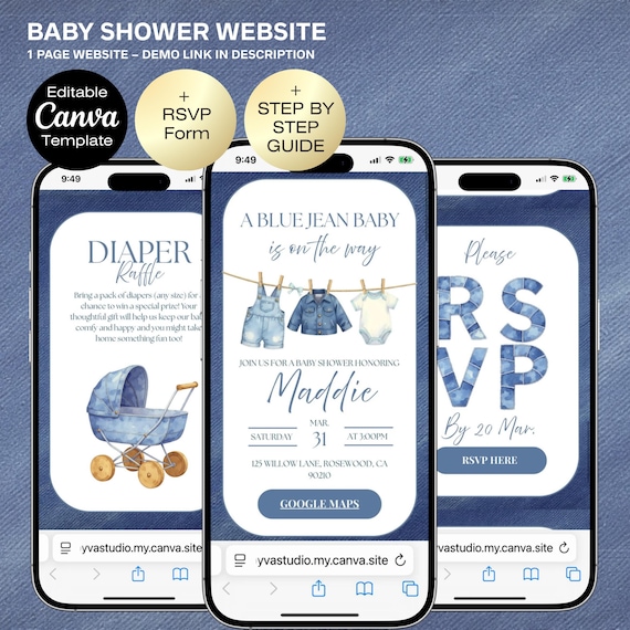 Blue jean Baby Shower Invitation website with RSVP | Denim Baby Shower | Western Boy Baby Shower, Editable Cowboy Baby Shower Invitation